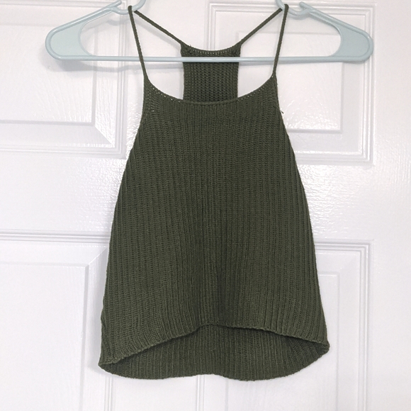 Tops - Green Knitted Tank Crop Top